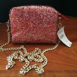 Design Lab Red and Gold Glitter Shoulder Bag